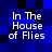 Blue pixelated background with white text reading "In The House of Flies" arranged in four identical quadrants.