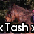 A pixelated image shows a brown animal with pink accents against a dark green background, overlaid with the text «Tash» in white with black outline.