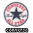 Circular Converse All Star logo with dark blue star, red text, and gray border; three of identical icons below the logo