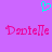 Pixelated cyan heart symbol above two pink 'Danielle' text instances on solid purple background.