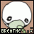 Pixelated character with white head and green mouth area, displaying four variations of mouth and eye positions beneath the word "BREATHE".