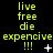 A black background displays repeating text blocks with 'live free die' and 'expensive !!!' in green, accompanied by small white symbols that change position across frames.