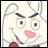Pixelated cartoon rabbit with angry expression and red bow tie, overlaid with text in varying opacity and color.