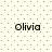 Four identical pixelated text displays of 'Olivia' on a light background with pink dots, arranged in two and two