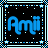 Pixelated animated contact sheet showing five frames of a blue text-based buddy icon with