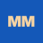 Two light beige 'M' letters with pixelated edges on a solid blue background, rendered in low-resolution digital style.
