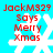 Red text on cyan background reads 'JackM329 Says Merry Xmas' over a white snowflake, with visible pixelation and slight variations across four views.
