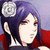 Pixelated anime-style character with purple hair and silver flower accessory, wearing black top against red and purple background.