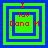 Four identical square arranged in a , each containing nested blue and green squares with red text reading "I luv Dana M" at the top center