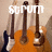 Pixelated image of three guitars with text changing across frames: 'st Mum', 'the', 'day', 'away'.
