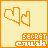 A 4x3 contact sheet of a pixel art animated icon showing sequential frames with orange heart outlines and "SECRET crush" text on a yellow background, where the word "SECRET" alternates between black and white lettering across frames.