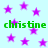 Light blue background with scattered purple stars and green text reading 'christine christine' in two