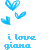 Pixelated blue heart shapes and text on white background, featuring three distinct heart icons above lowercase 'i love giana' in blocky font.