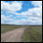Animated contact sheet of a 48x48 pixel buddy icon showing a dirt road under blue sky with text "RUN AWAY WITH ME" in varying opacity and color across frames.