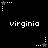 Pixelated white text 'virginia' appears in two on a black background, with small star-shaped icons above and below each
