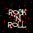 Black background with red pixel noise and white text reading "ROCK N ROLL" in two lines, animated by shifting red pixels across the text.