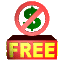 Animated sequence of a red prohibition symbol over a green dollar sign atop a red block with yellow 'FREE' text, showing rotation and perspective changes.