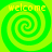 Four identical green spiral patterns with yellow 'welcome' text at top-left of each quadrant on a bright green background.