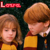 four showing two characters in school uniforms with red and yellow accents, each containing the word 'Love' in red text at top left