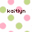 Pixelated image with pink and green polka dots on white background, brown text reading 'kaitlyn', 'thats my name', 'dont wear it out', and a gray rectangle in bottom right.