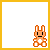 Pixelated orange rabbit with white belly sits in a of yellow-bordered , each displaying sequential text variations from 'G' to 'FEAR ME!!!'