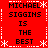 Red background with white dotted and star-shaped borders, displaying four identical of black text reading "MICHAEL SIGGINS IS THE BEST" in pixelated font