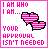 Pixel art of nine with pink text and striped hearts, each showing 'I AM WHO I AM...' above two overlapping pink-and-white striped hearts on white background