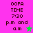 Pixelated text on bright pink background with two star icons, one green and one gray, positioned next to 'a.m.' text.