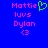 Blue background with pink pixelated text reading "Mottie luvS Dylan <3" and a green heart symbol above the 'y' in Dylan.