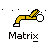 Pixel art of a yellow figure in a dynamic pose holding a white ball, with scattered black dots on gray background and 'Matrix' text below.