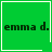 Green square icon with black text 'emma d.' and white border; top-right corner has a white heart, bottom-right corner has a white starburst symbol.