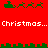 Red background with green pixelated Santa sleighs and reindeer, white text repeating "Christmas... Christmas..." in two