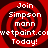 Red and dark red spiral background with white text reading "Join Simpson mann wetpaint.com Today!" repeated in four quadrants.