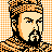 Pixelated 48x48 buddy icon depicting a male figure with orange hair and beard against an orange-and-white checkered background, rendered in retro video game style.