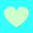 Four light green heart shapes arranged in a two-by-two on a bright cyan background, each with pixelated edges