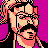 Pixelated 48x48 static icon of a character with peach skin, black hair, and glasses against a solid magenta background.
