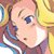 Pixelated 50x50 AIM buddy icon showing a close-up of an anime-style character's face with blonde hair, blue eyes, and a purple outfit against a yellow background.