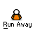 A 12-frame animated contact sheet showing a pixelated character running away, with text "Run Away" beneath each frame on a gray background.