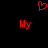 Red pixelated text and symbols on black background: a heart shape above two 'My' words, with the right 'My' slightly shifted.