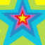 Colorful star-shaped pixel art with layered outlines in blue, red, yellow, green, and purple arranged in a pattern