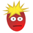 Red oval-shaped character with spiky yellow hair displaying four distinct facial expressions on a gray background.