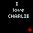 Black background with white pixelated text "I love CHARLIE" repeated in a , red pixel symbols changing across frames
