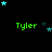 Green text 'Tyler' repeated across a black background with scattered cyan and dark blue stars, some stars animated to shift position.