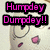 Pixelated image with pink text reading 'Humpday Dumpy!!' over a light background featuring abstract shapes and lines.