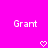 Bright pink background with two identical pixelated 'Grant' text blocks and heart symbols below each, all in white.