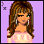 A 4x3 contact sheet of a pixel art animated buddy icon featuring a female character with brown hair and green eyes, wearing a pink "STYLE" top, white shorts, and silver earrings, alongside repeated "XOXO" text in black and pink on purple backgrounds.