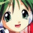 Anime-style character with green hair and large eyes, smiling, next to black background with white text.