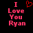 Pixelated pink text on black background reads "I Love You Ryan" with a red heart symbol replacing the word "Love" in the left view.
