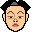 Pixel art of a single character's face in three distinct expressions: neutral, blushing with closed eyes, and angry with furrowed brows.