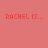 Pixelated red and pink text 'RACHEL IS...' repeats across a dark textured background with visible pixelation artifacts.